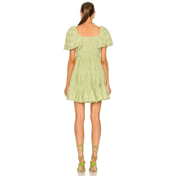 Jonathan Simkhai Cadence Plisse Dress Puff Sleeve Tiered Coastal Prairie Sz 2 - Picture 3 of 11